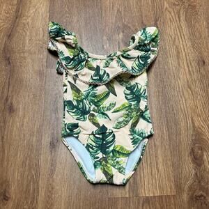 Janie & Jack Toddler Girl Palm Print One Piece Swim Suit Iced Nectar Size 12-18M
